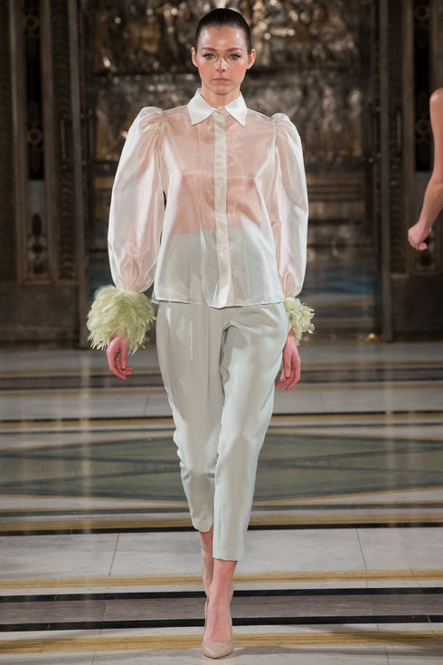 SILK SHIRT WITH FEATHER DETAILED SLEEVES - Barrus London